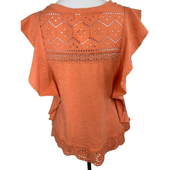 Anthropologie NWT, Flutter Sleeve, Sustainable Lace Eyelet Top, Size Medium - Picture 2 of 8
